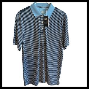 NWT Cutter & Buck Men's Blue & Gray Striped CB DryTec Polo Shirt Size M